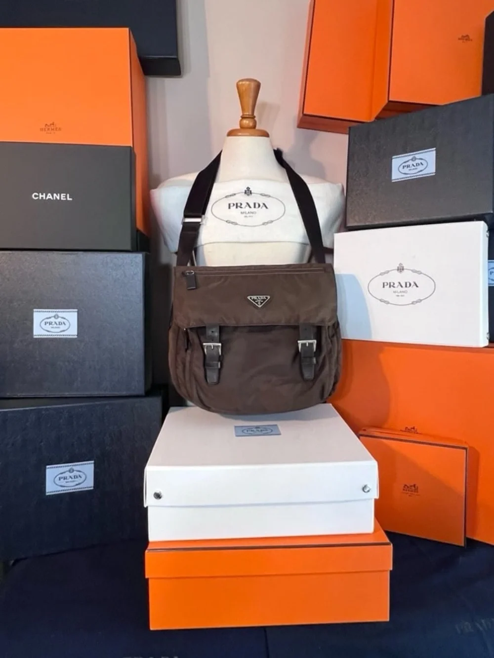 Prada Dark Brown Nylon Crossbody Messenger Bag